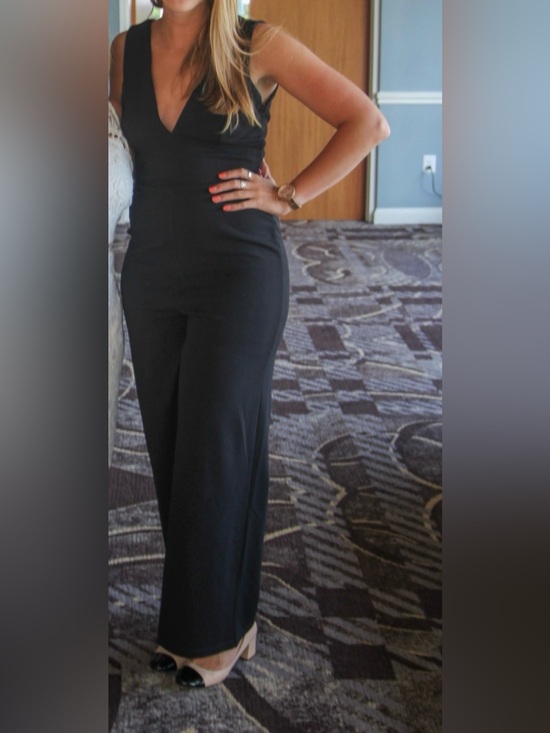 Lulus Pants - Lulu's Black Deep V Wide-Leg Jumpsuit